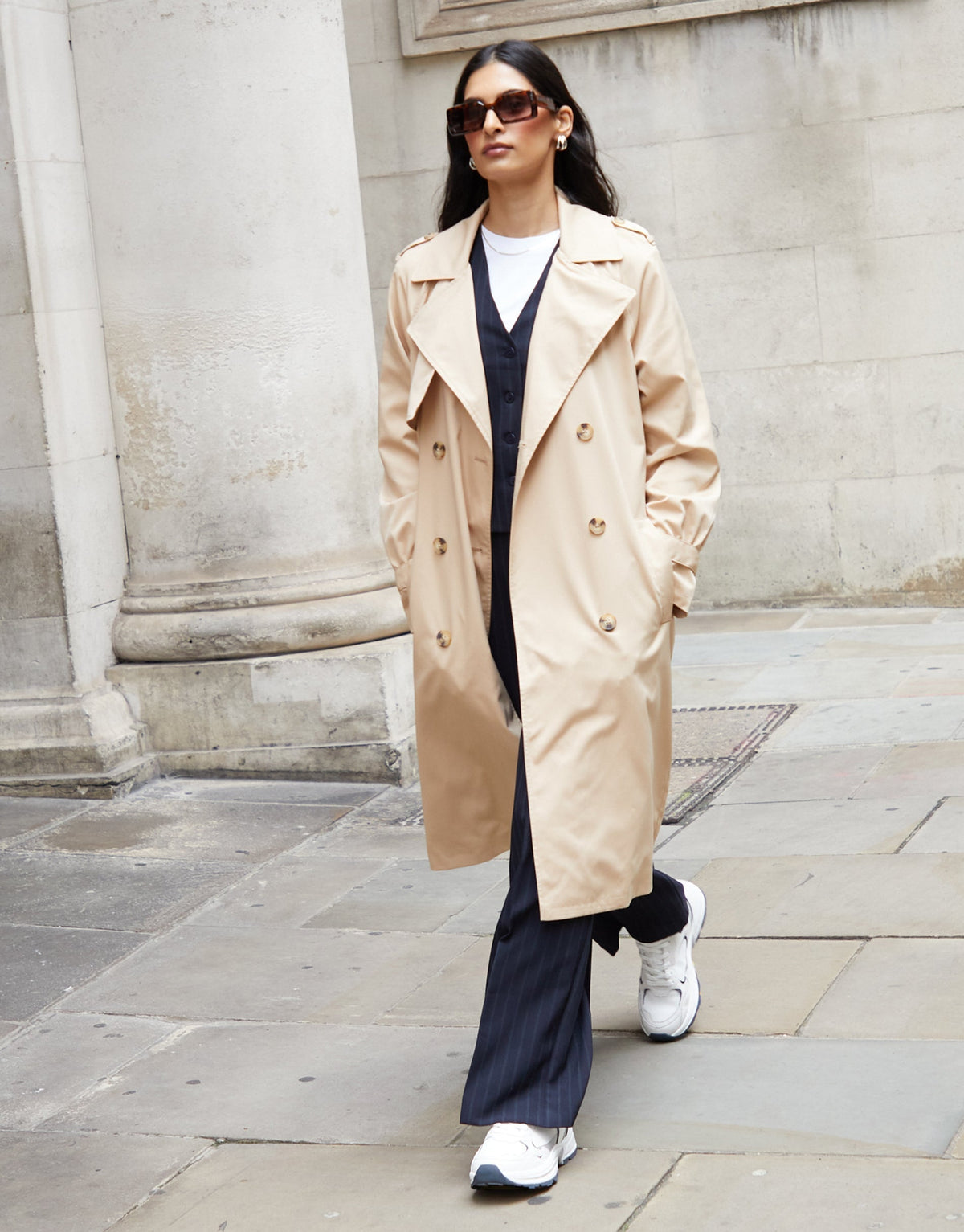 Women's Stone Double Breasted Trench Coat Eco Trendt. shop