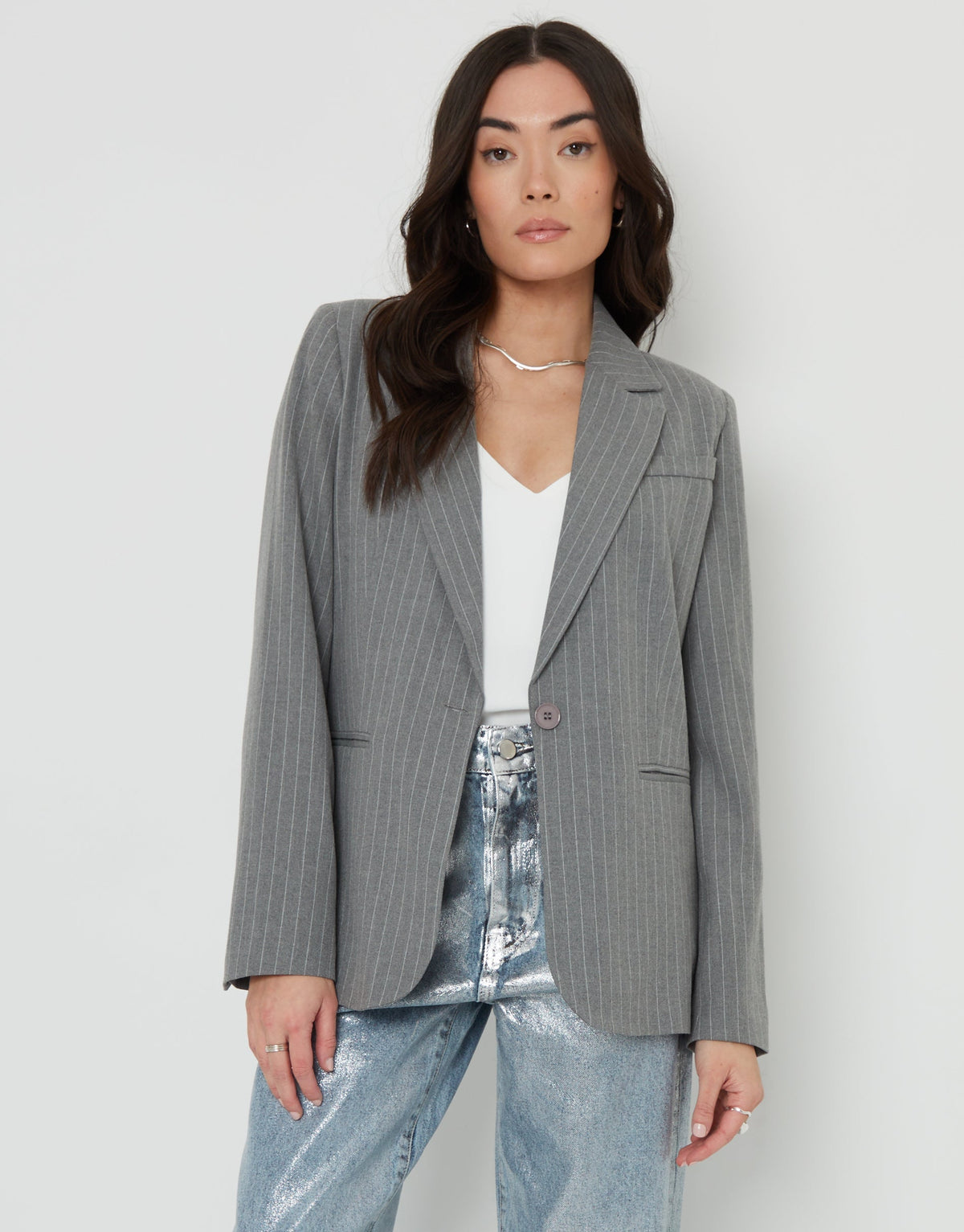 Women's Grey Pinstripe Lined Blazer Eco Trendt. shop