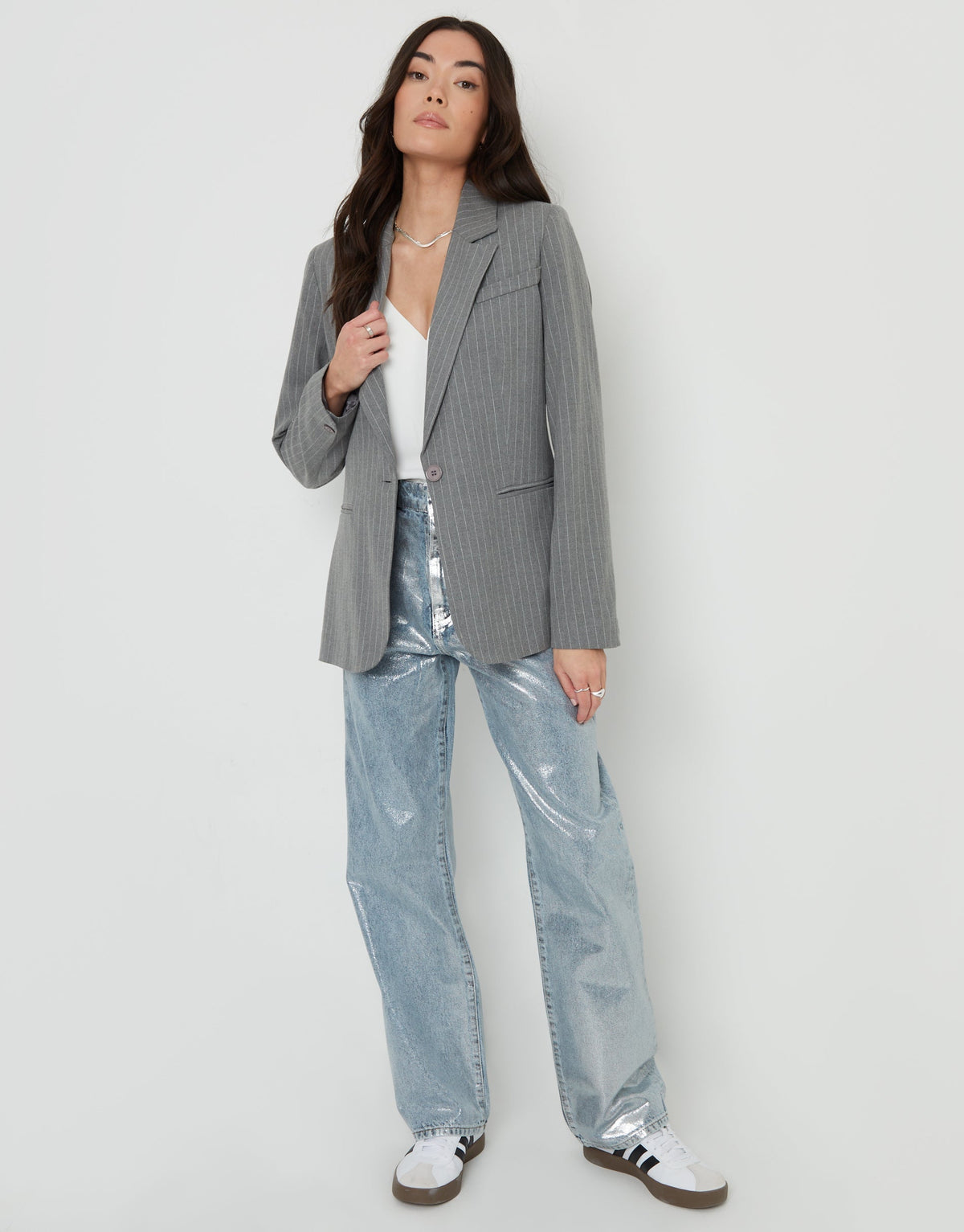 Women's Grey Pinstripe Lined Blazer Eco Trendt. shop