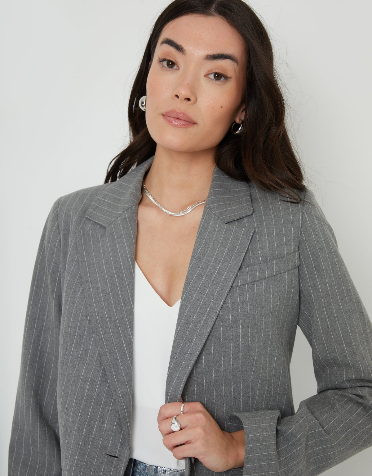 Women's Grey Pinstripe Lined Blazer Eco Trendt. shop