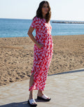 Women's Red Leaf Print Jersey Maxi Dress with Pockets Eco Trendt. shop