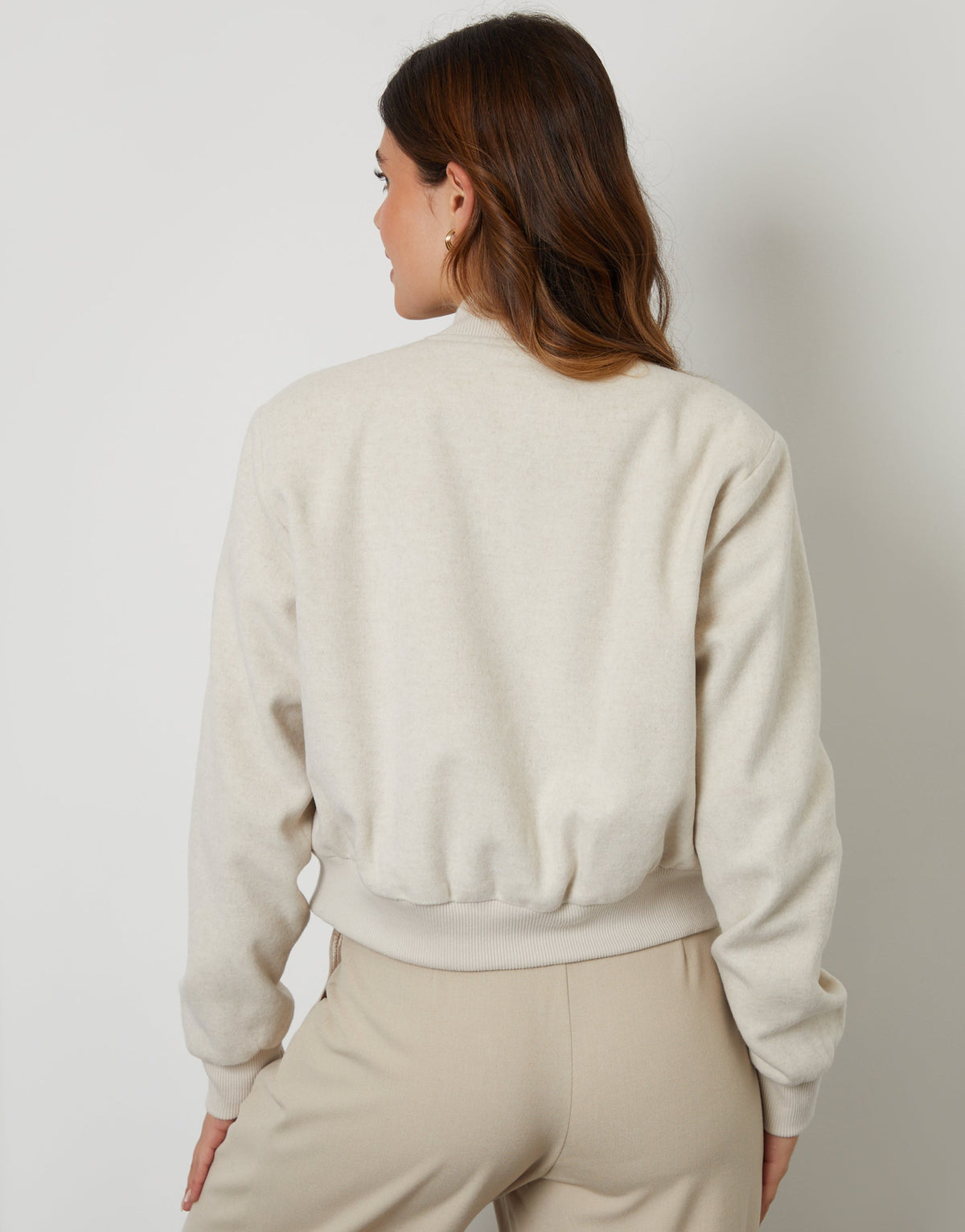 Women's Ecru Brushed Cropped Bomber Jacket Eco Trendt. shop