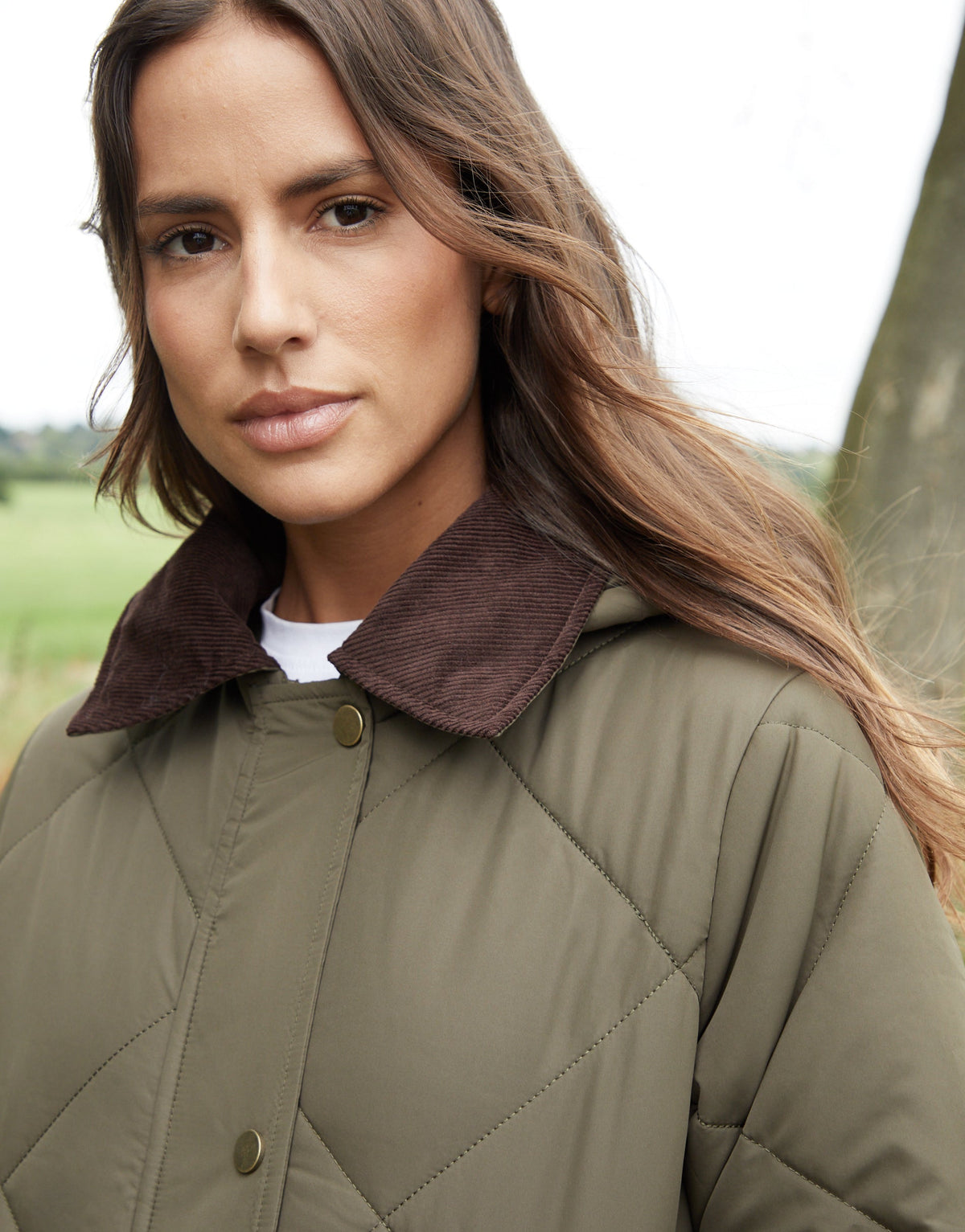 Women's Khaki Diamond Quilted Heritage Longline Barn Jacket with Removable Hood Eco Trendt. shop