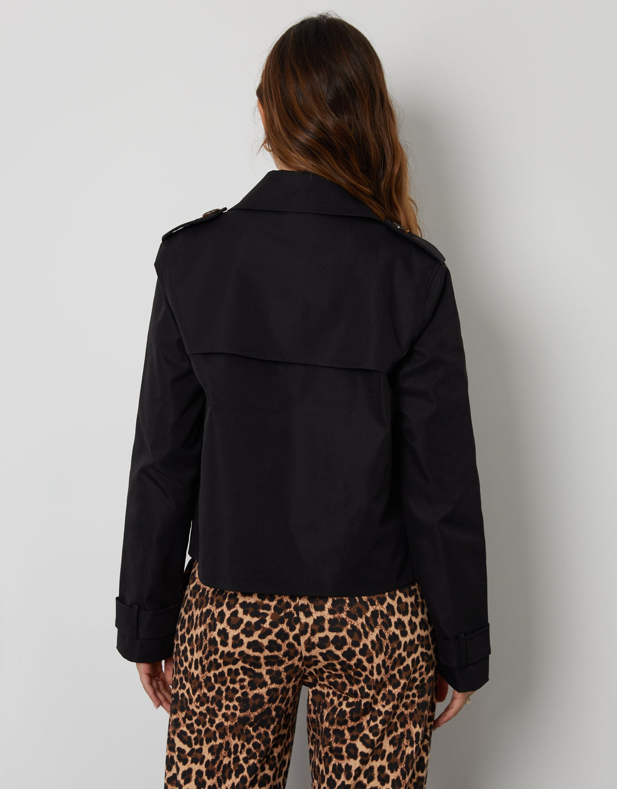 Women's Black Double Breasted Cropped Trench Coat Eco Trendt. shop