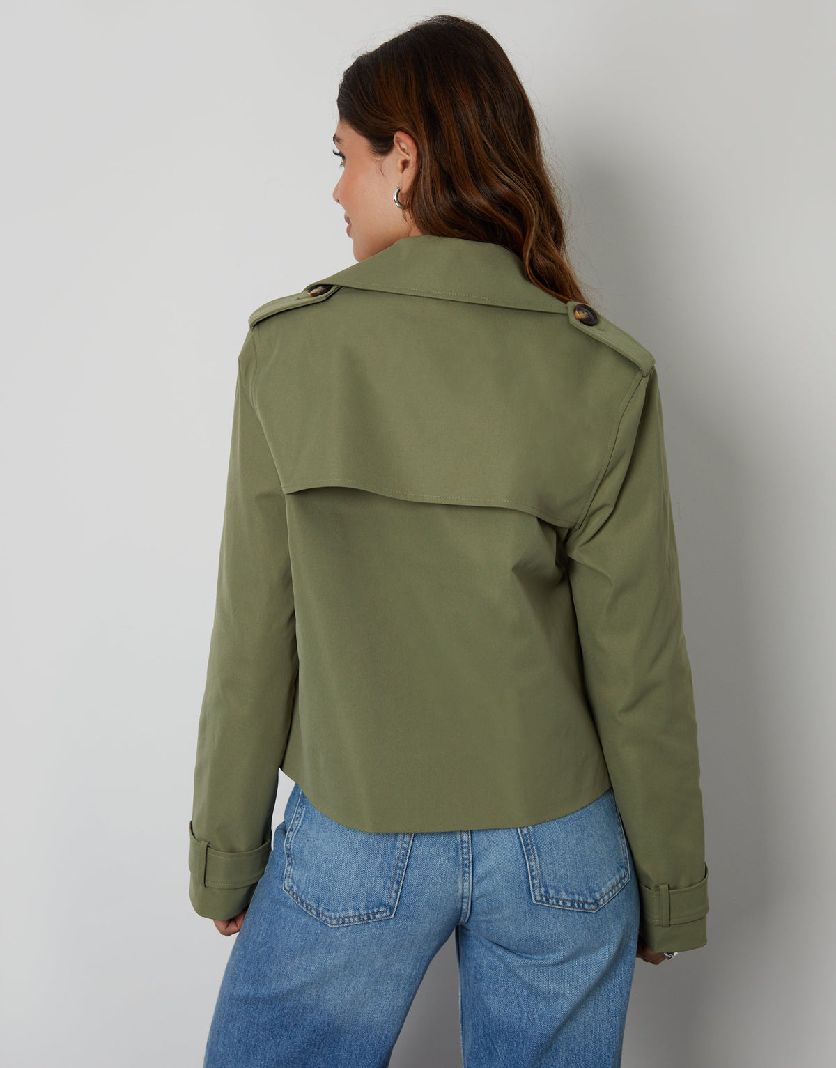 Women's Khaki Double Breasted Cropped Trench Coat Eco Trendt. shop
