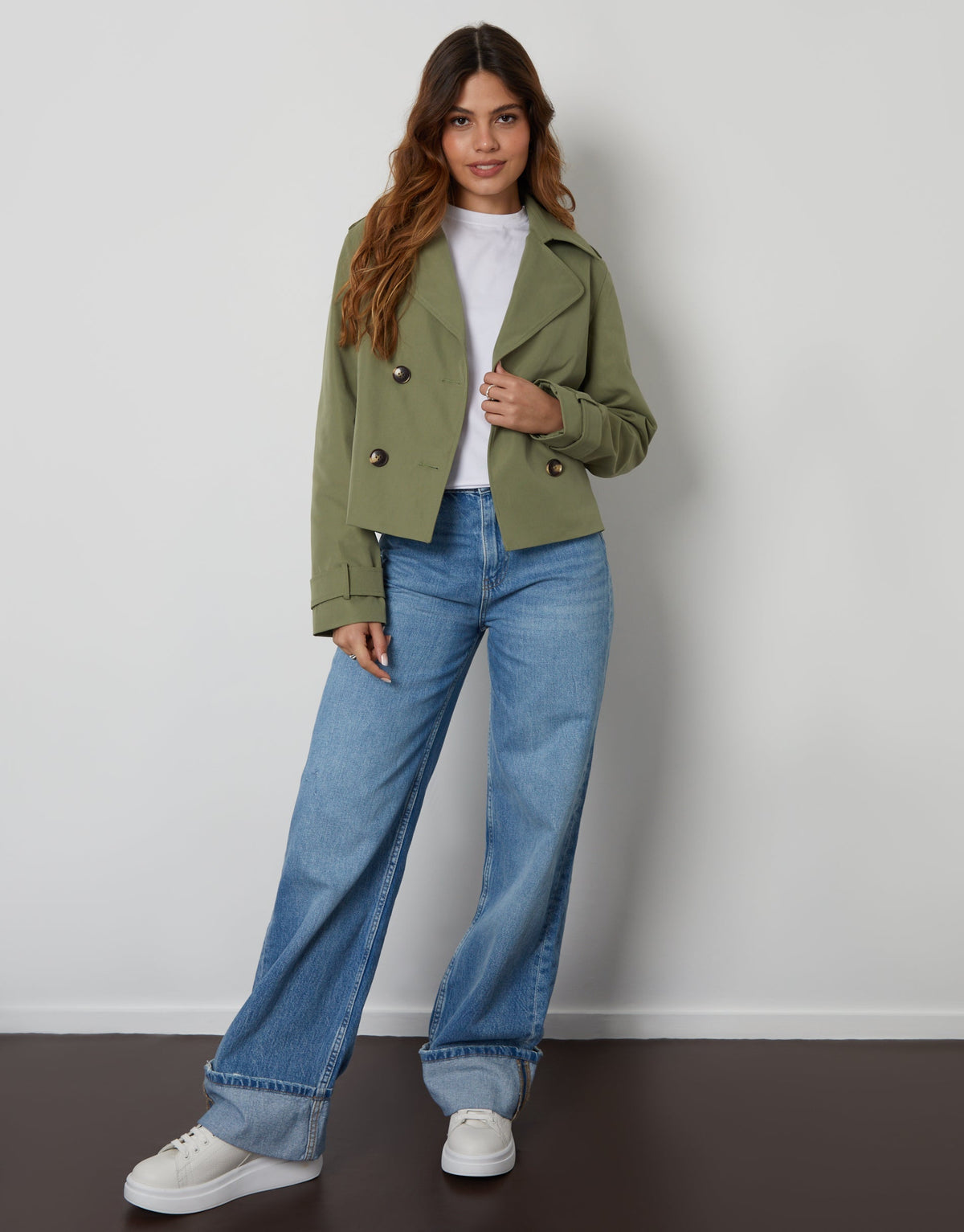 Women's Khaki Double Breasted Cropped Trench Coat Eco Trendt. shop