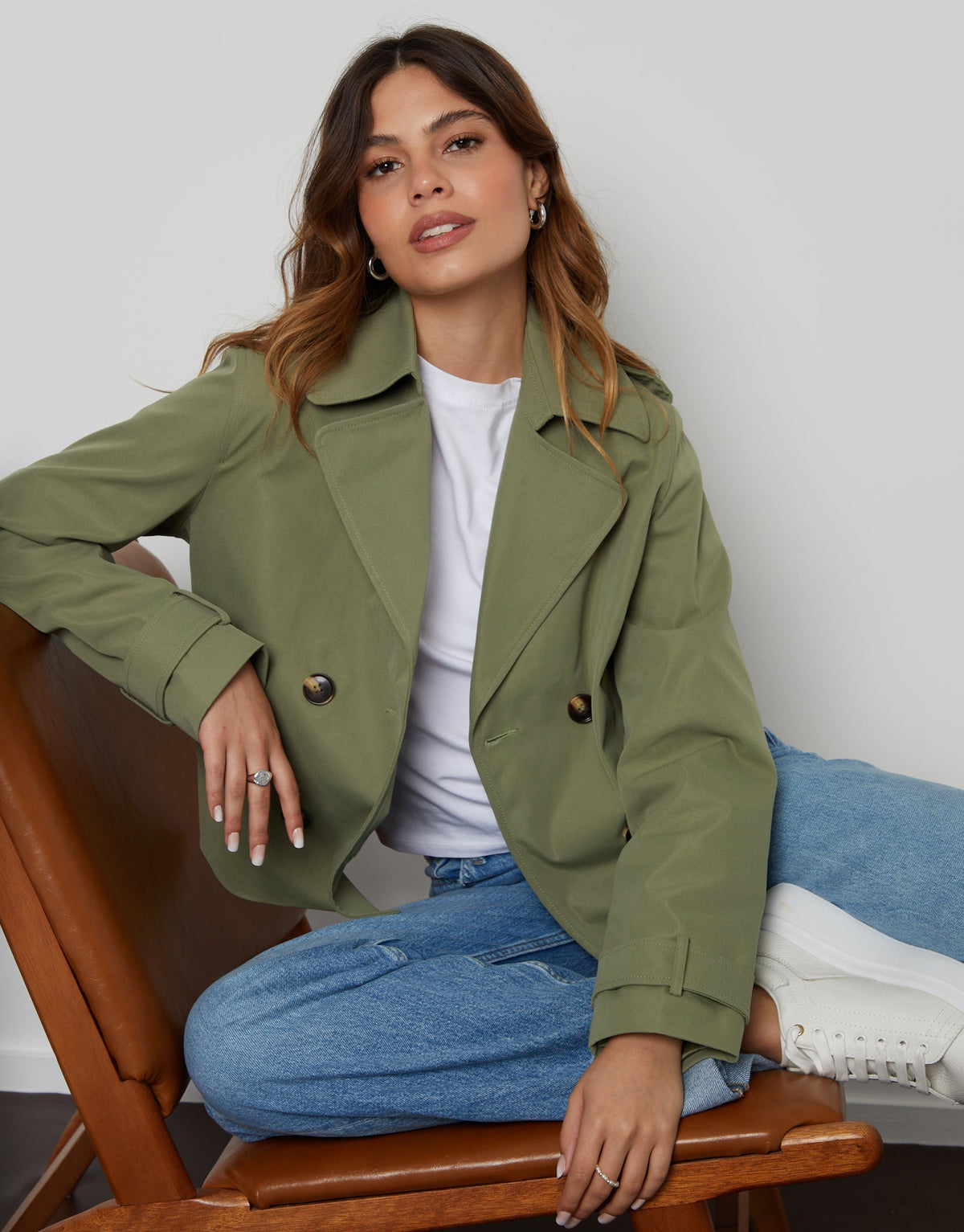 Women's Khaki Double Breasted Cropped Trench Coat Eco Trendt. shop