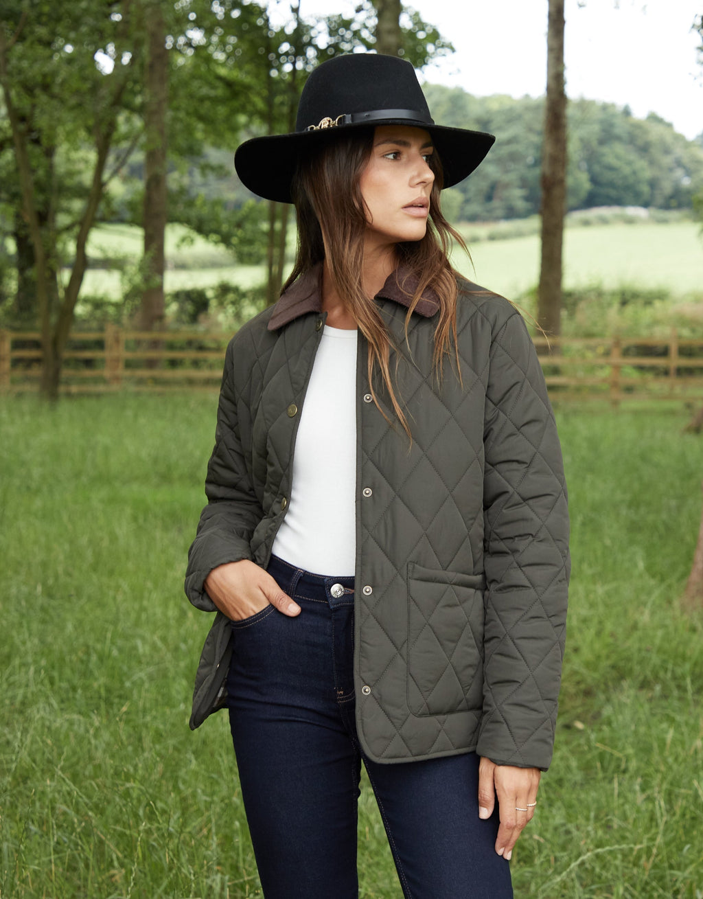 Women's Khaki Cord Collar Diamond Quilted Heritage Jacket Eco Trendt. shop