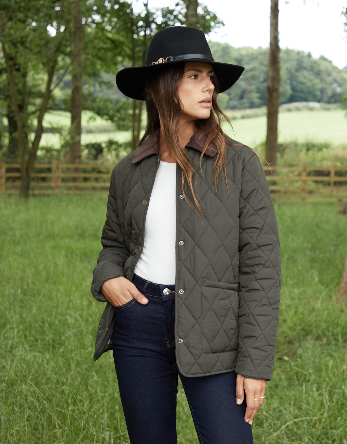 Women's Khaki Cord Collar Diamond Quilted Heritage Jacket Eco Trendt. shop