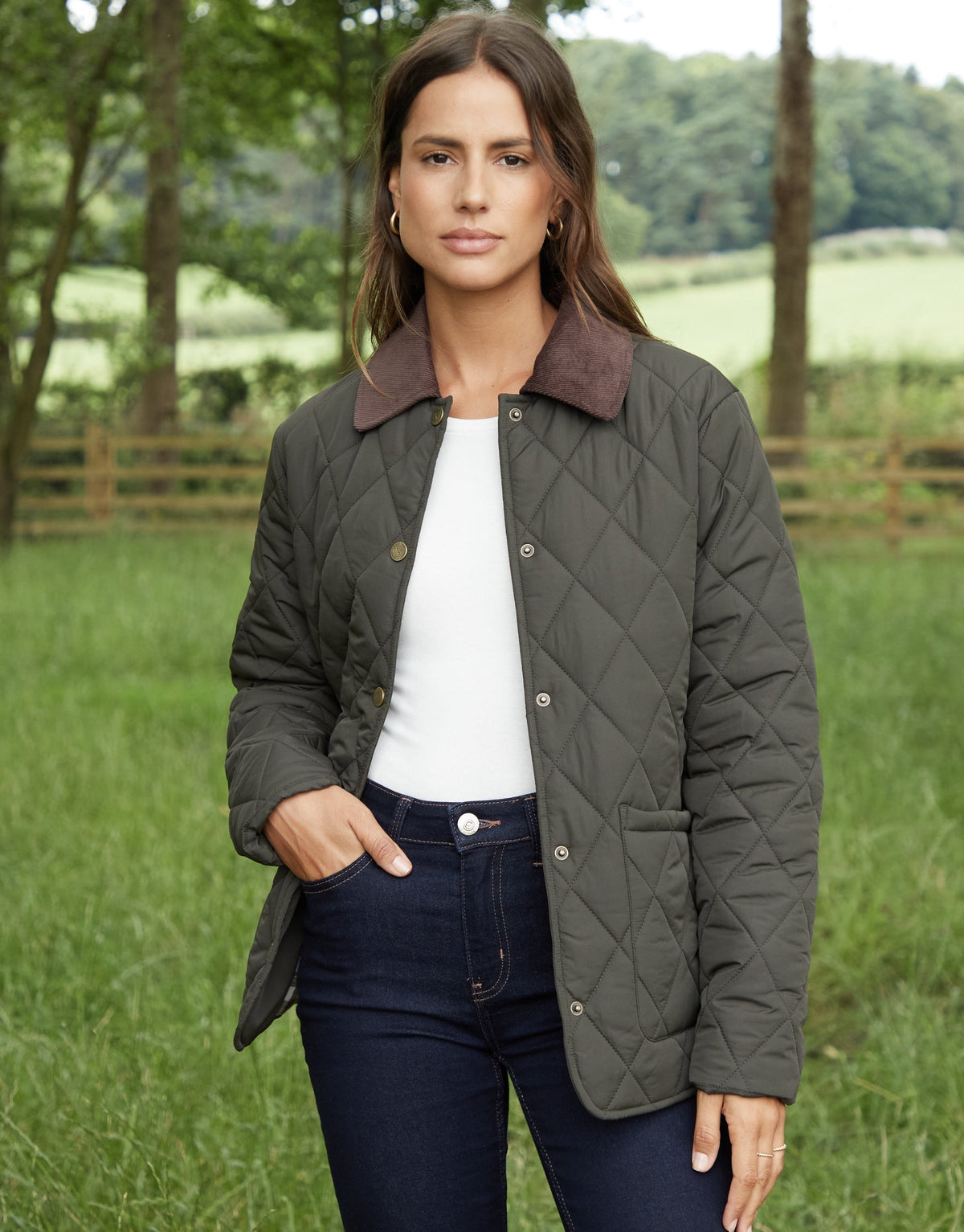 Women's Khaki Cord Collar Diamond Quilted Heritage Jacket Eco Trendt. shop