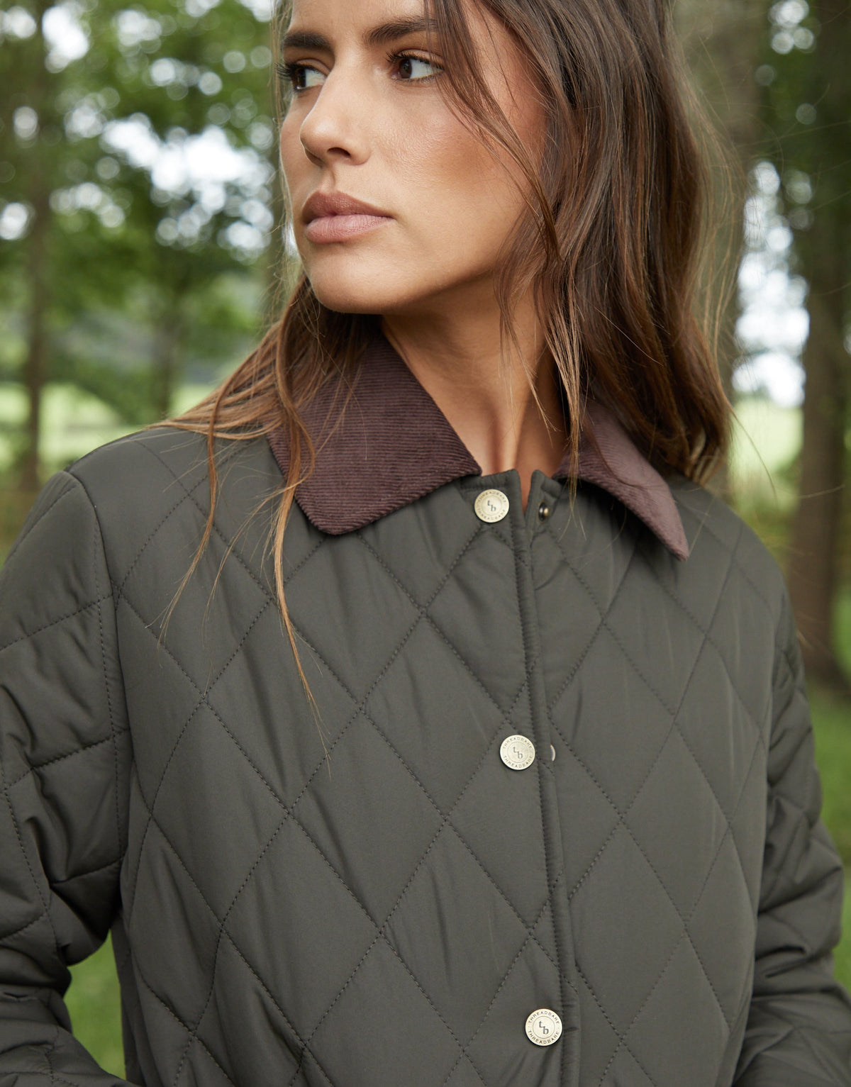 Women's Khaki Cord Collar Diamond Quilted Heritage Jacket Eco Trendt. shop