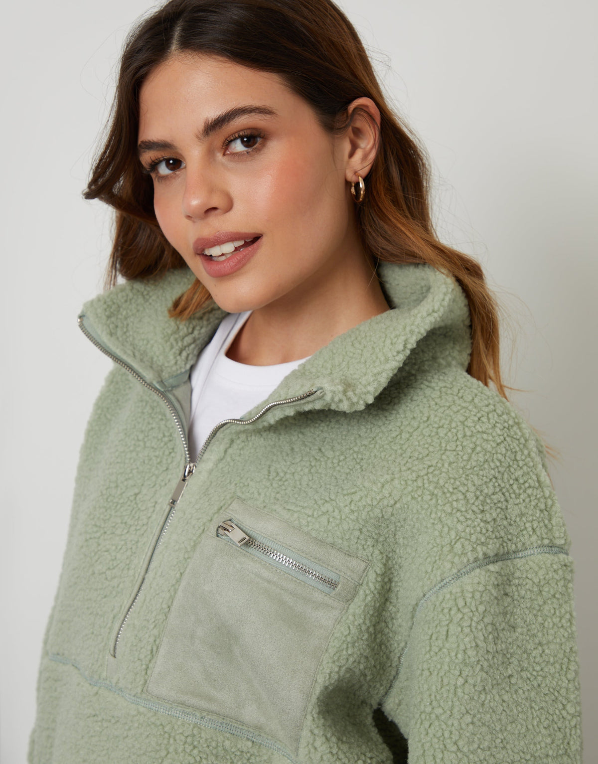 Women's Sage Half Zip Borg Fleece Eco Trendt. shop