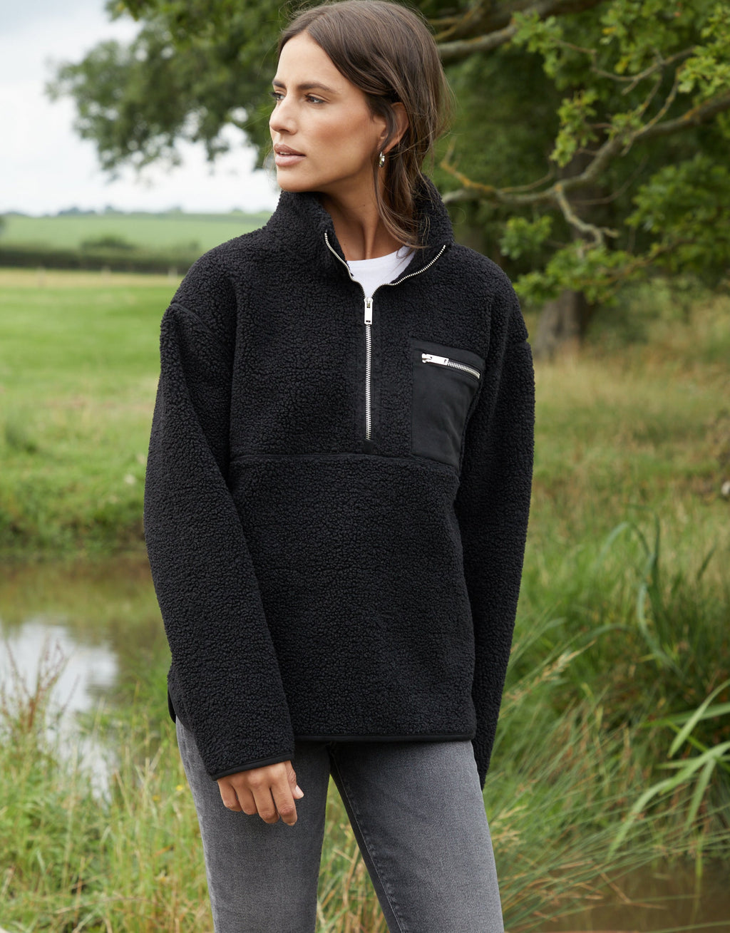 Women's Black Half Zip Borg Fleece Eco Trendt. shop