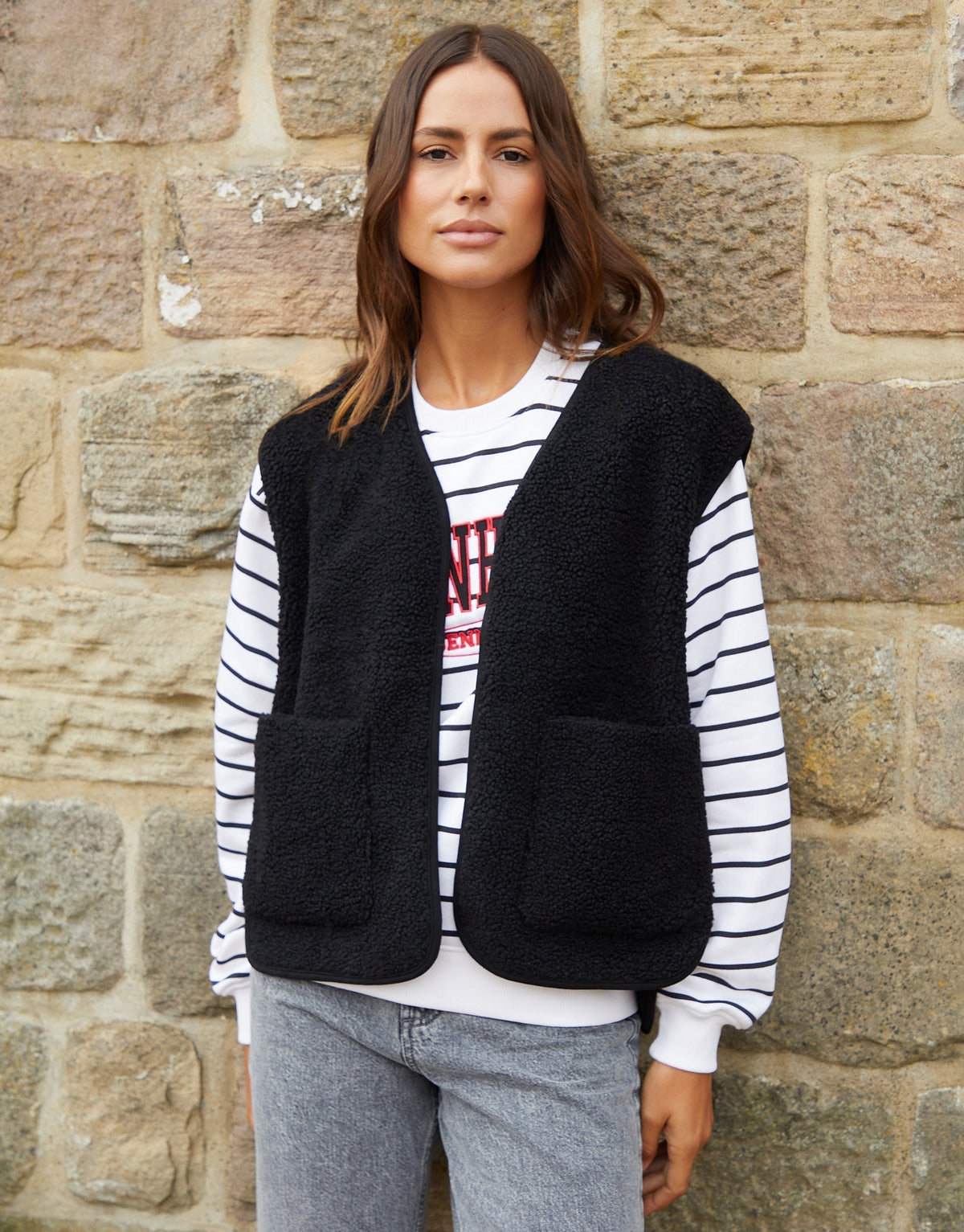 Women's Black Reversible Fleece Borg Gilet Eco Trendt. shop
