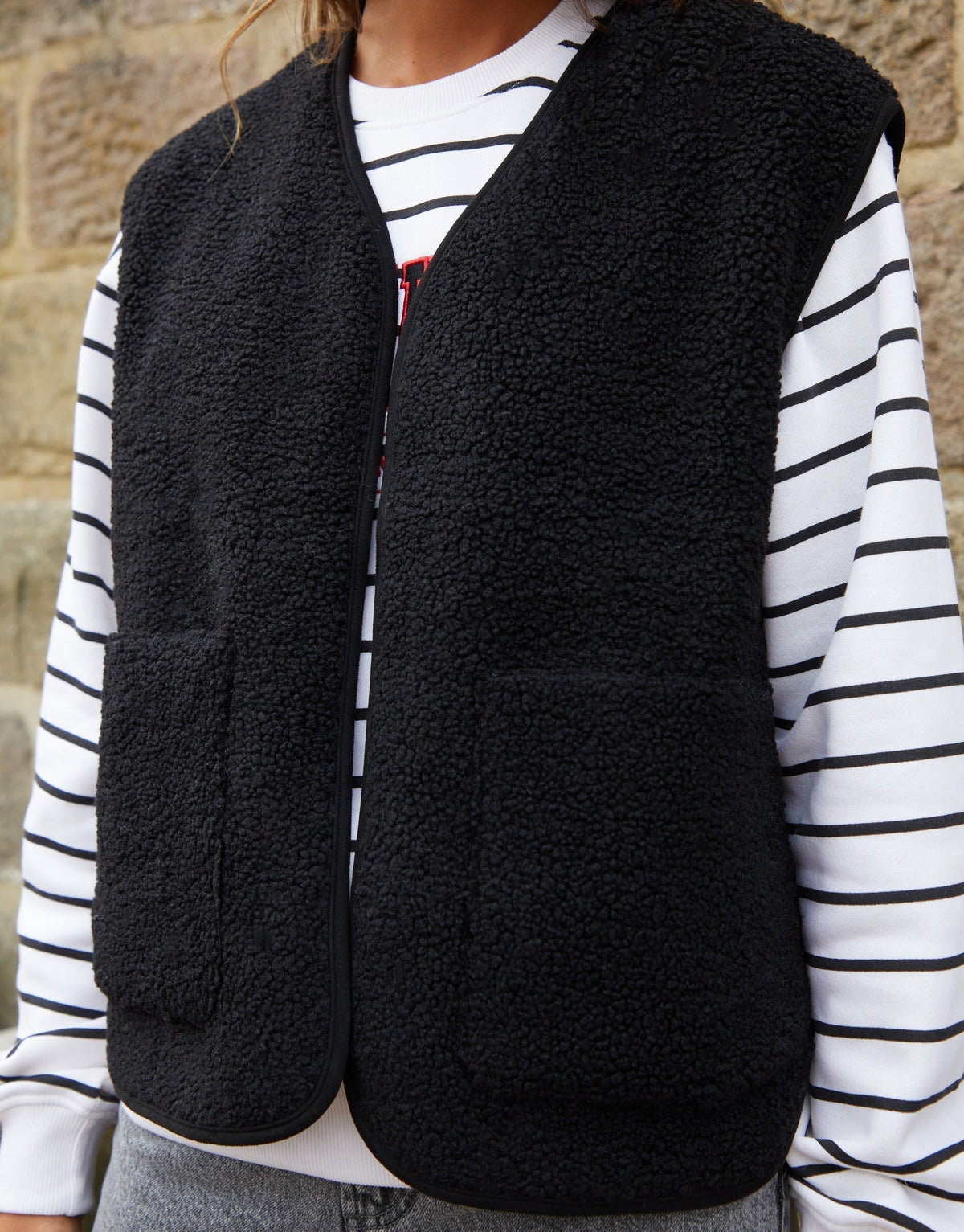 Women's Black Reversible Fleece Borg Gilet Eco Trendt. shop