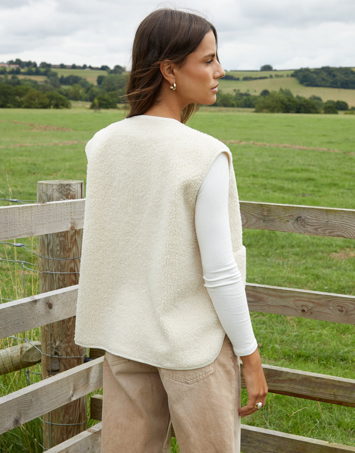 Women's Cream Reversible Fleece Borg Gilet Eco Trendt. shop