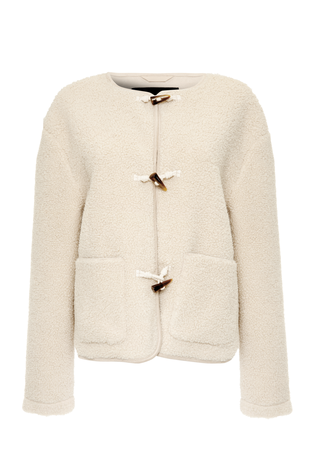Women's Beige Fleece Borg Toggle Jacket Eco Trendt. shop
