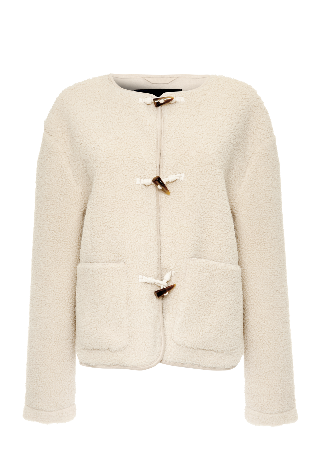 Women's Beige Fleece Borg Toggle Jacket Eco Trendt. shop