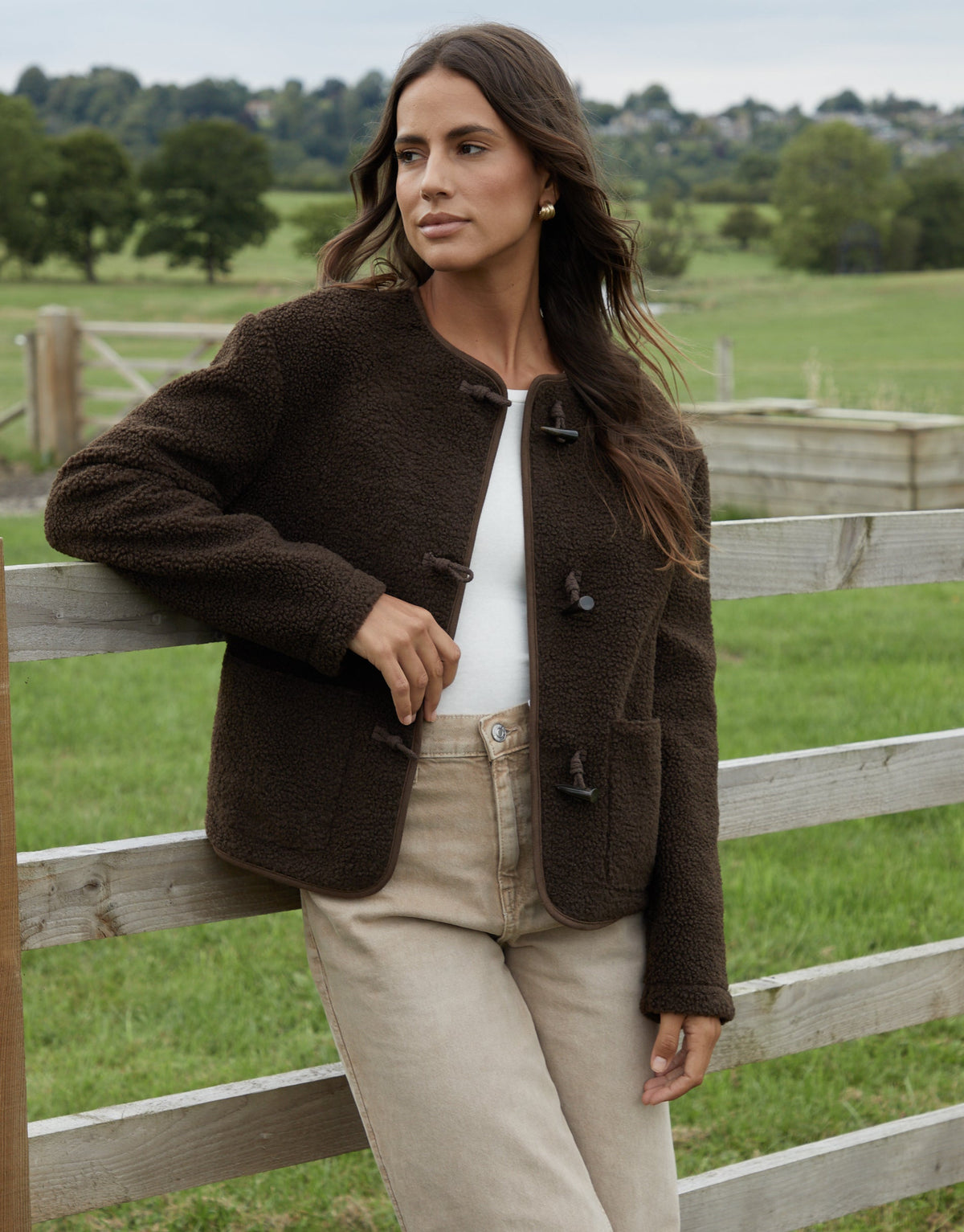 Women's Chocolate Fleece Borg Toggle Jacket Eco Trendt. shop