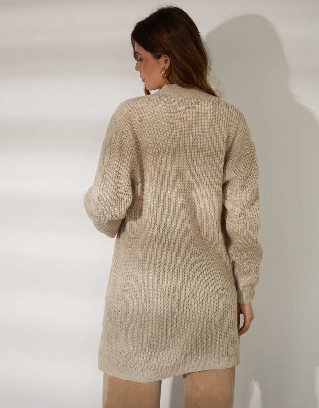 Women's Beige Cable Knit Cardigan Eco Trendt. shop