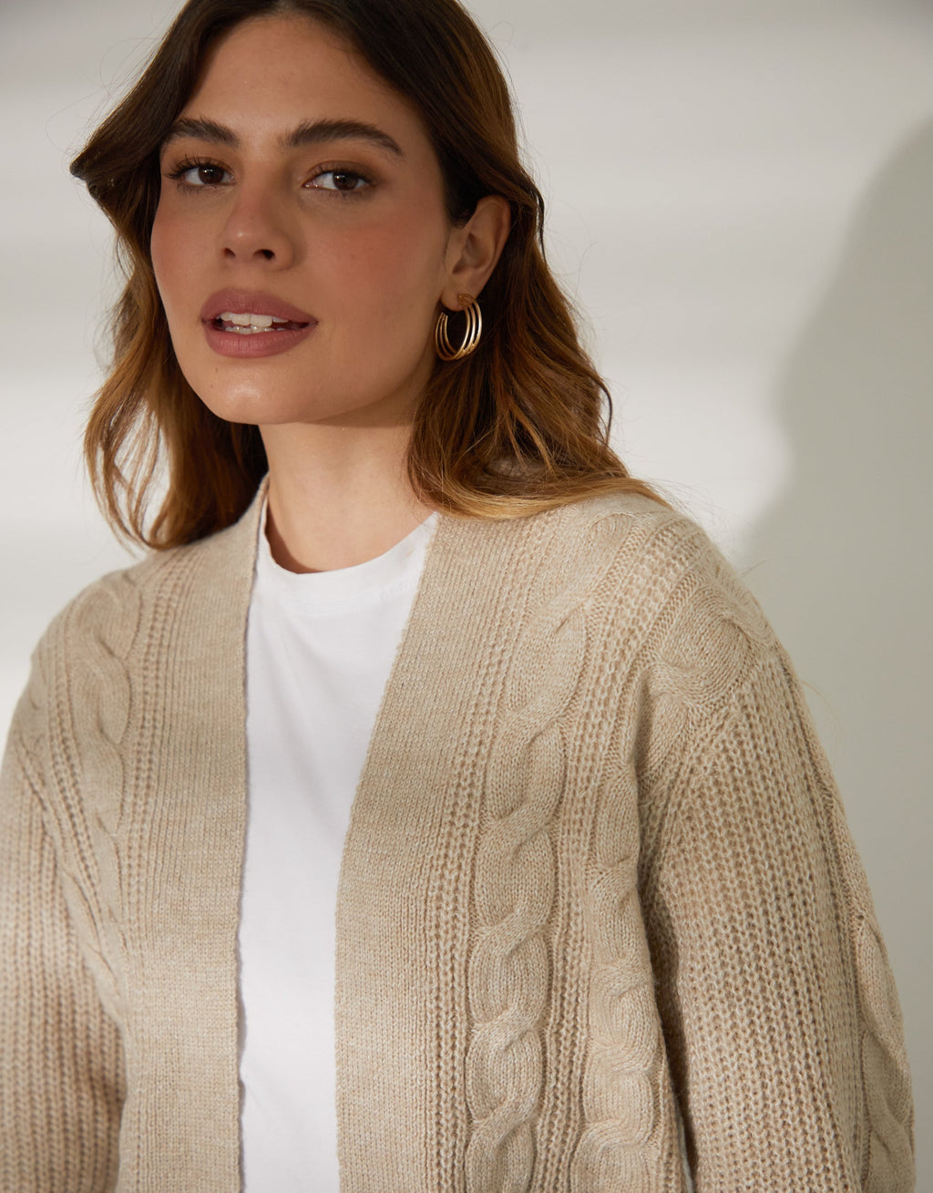 Women's Beige Cable Knit Cardigan Eco Trendt. shop