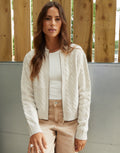 Women's Beige Cable Knit Zip-Up Bomber Jacket Eco Trendt. shop