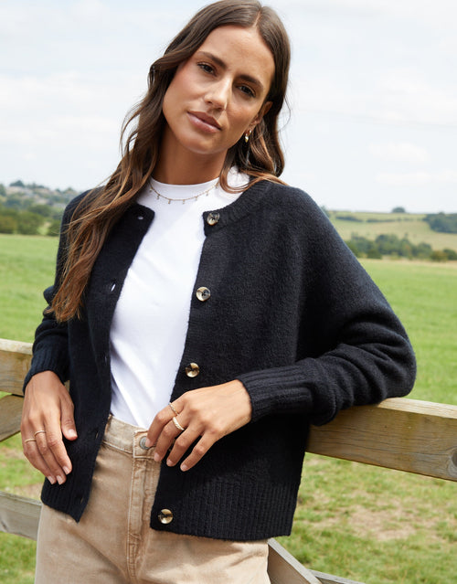 Women's Black Button Up Knitted Cardigan Eco Trendt. shop