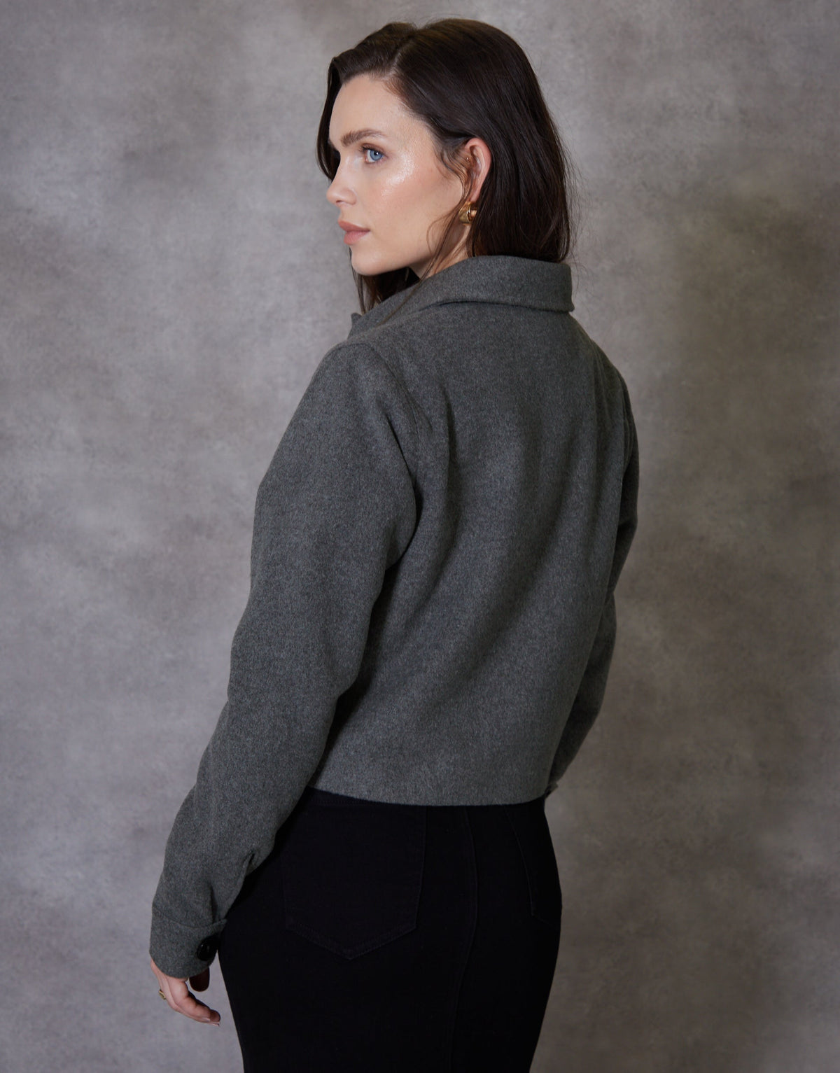 Women's Charcoal Cropped Brushed Shacket Eco Trendt. shop