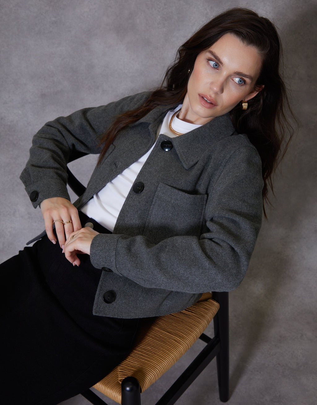 Women's Charcoal Cropped Brushed Shacket Eco Trendt. shop