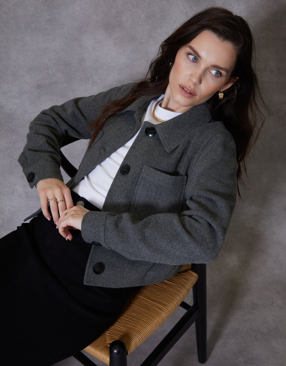 Women's Charcoal Cropped Brushed Shacket Eco Trendt. shop