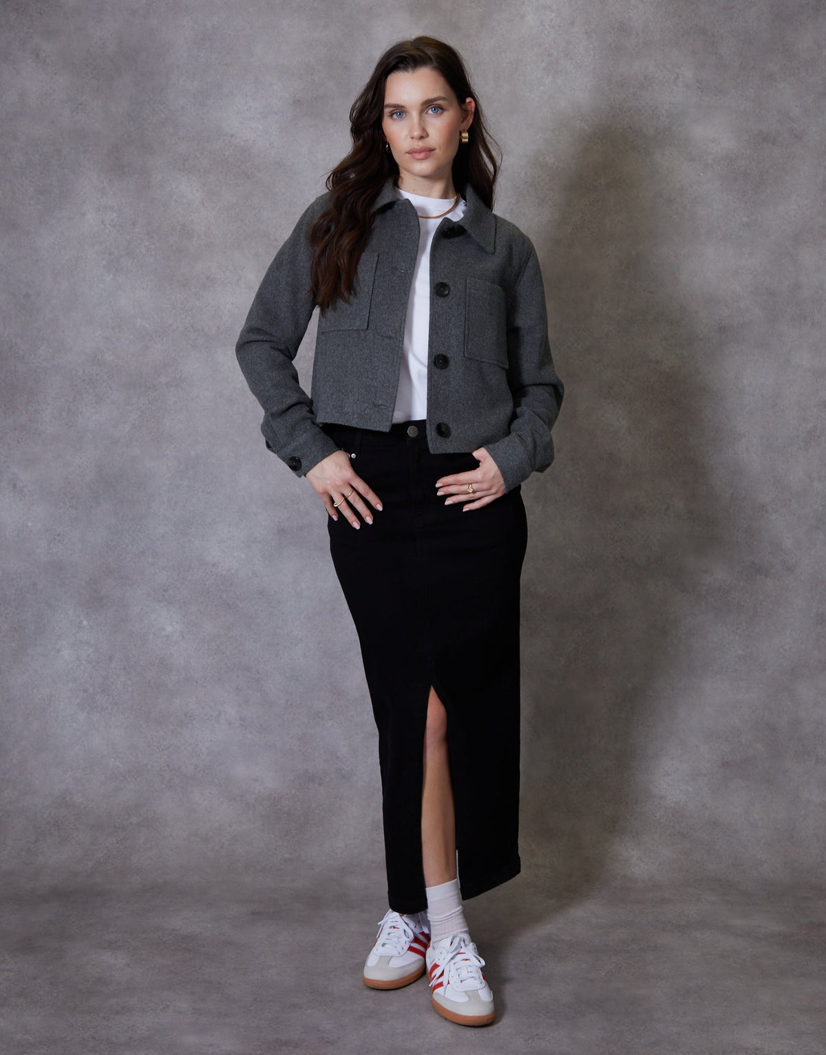 Women's Charcoal Cropped Brushed Shacket Eco Trendt. shop