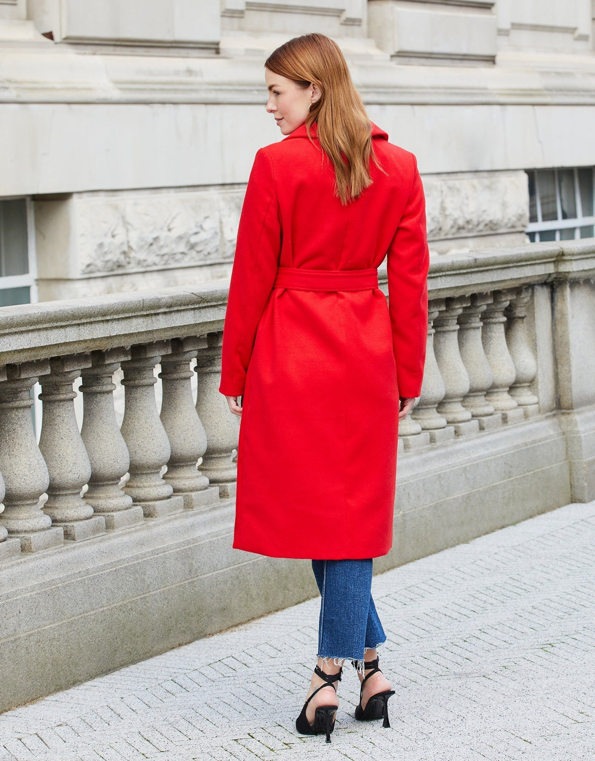 Women's Red Collared Belted Formal Coat Eco Trendt. shop