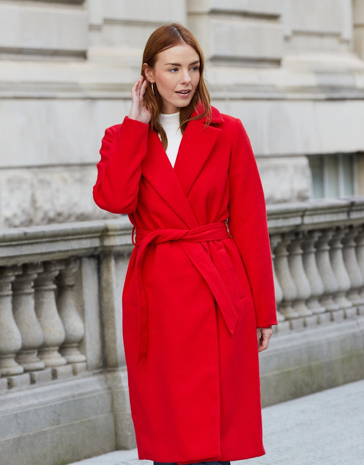 Women's Red Collared Belted Formal Coat Eco Trendt. shop