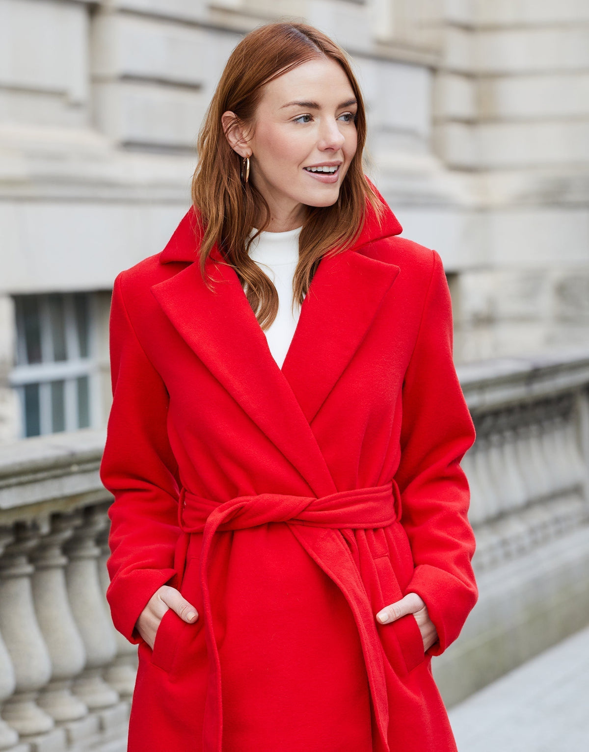 Women's Red Collared Belted Formal Coat Eco Trendt. shop