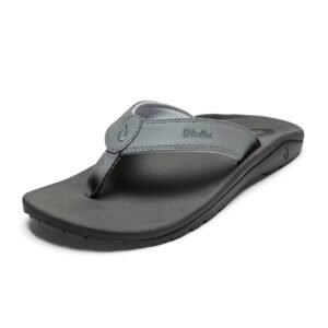 OLUKAI Ohana Men's Beach Sandals, Water Resistant Flip Flops, Arch Support & Comfort Fit, Lightweight & Durable, Enhanced Grip & Traction, Ash/Rock, 11